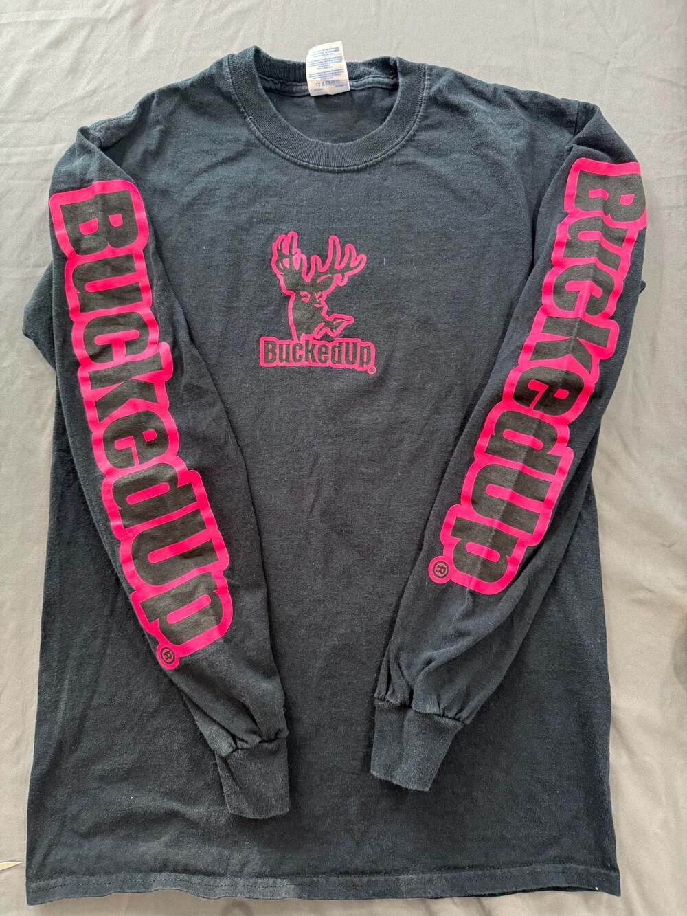 Bucked Up Deer Logo Long Sleeve T Shirt Black Pink Graphic Hunting